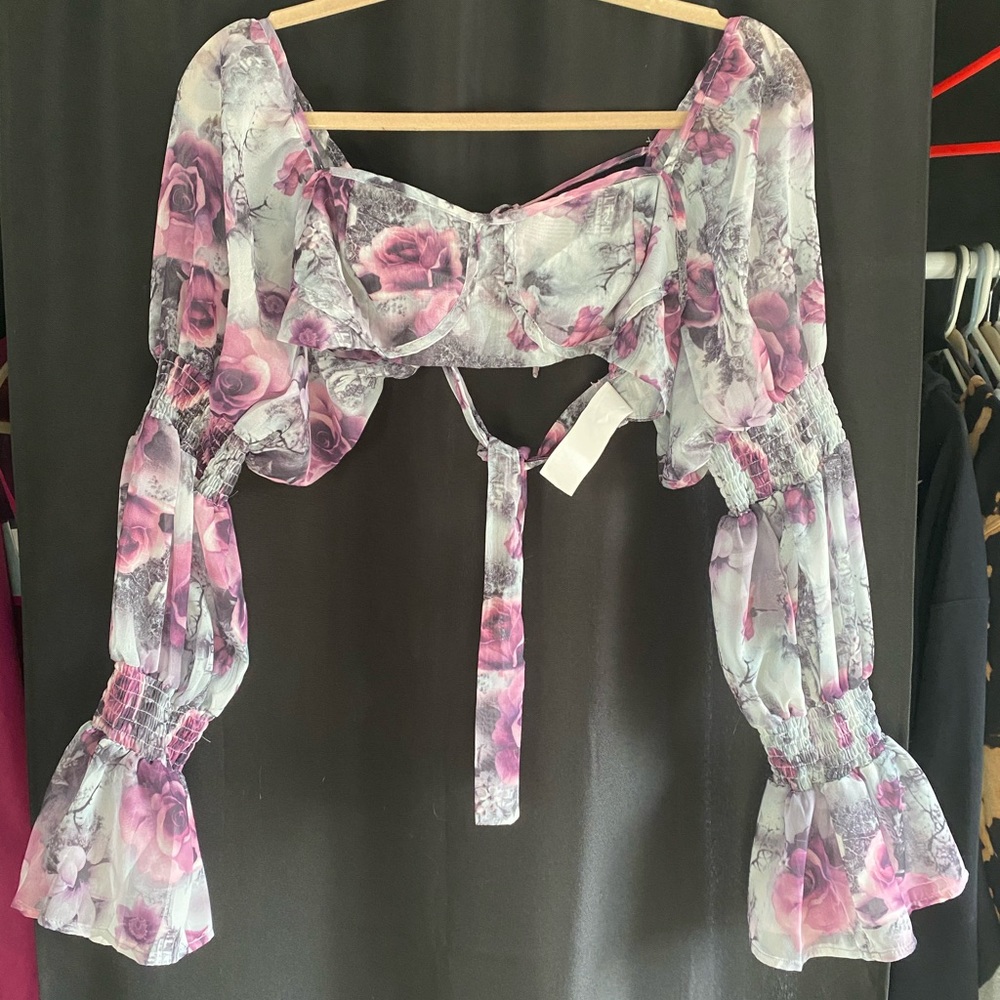 Floral mesh crop top